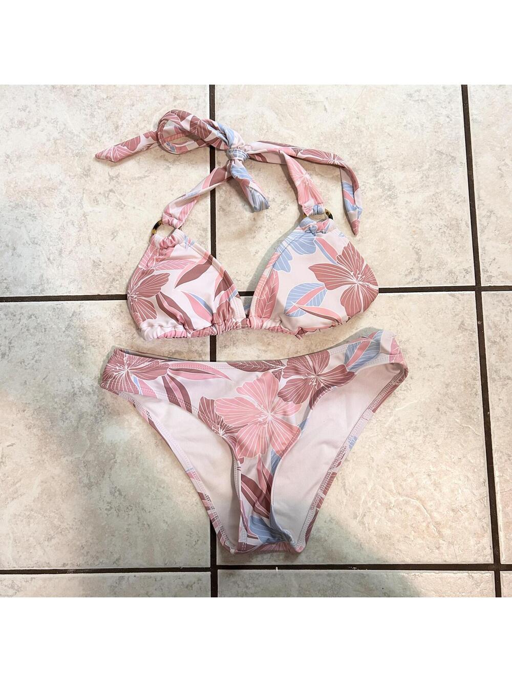 Unbranded Pink Floral 2 Piece Bikini Set Swimwear Summer Vacation Women’s Small
